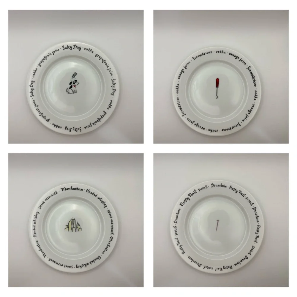 4 Pottery Barn Bar Lingo Cocktail Appetizer Plates 8